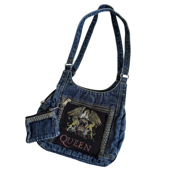 Via Penny Lane Reworked Apparel QUEEN Upcycled Denim Purse OS Bag - Picture 1 of 7